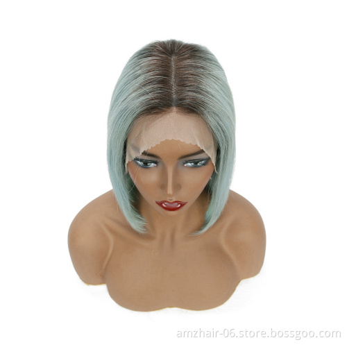 Wholesale Raw Indian Virgin Human Hair Short Blonde 1B 613 Pink Grey Blue Red Color Bob Wigs Cosplay Straight Lace Front Wigs